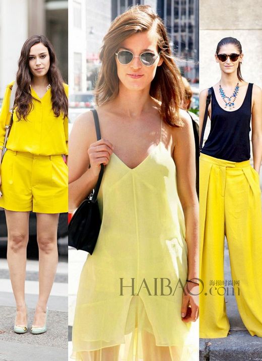 黄色服饰穿搭示范 夏日街头视觉防暑
